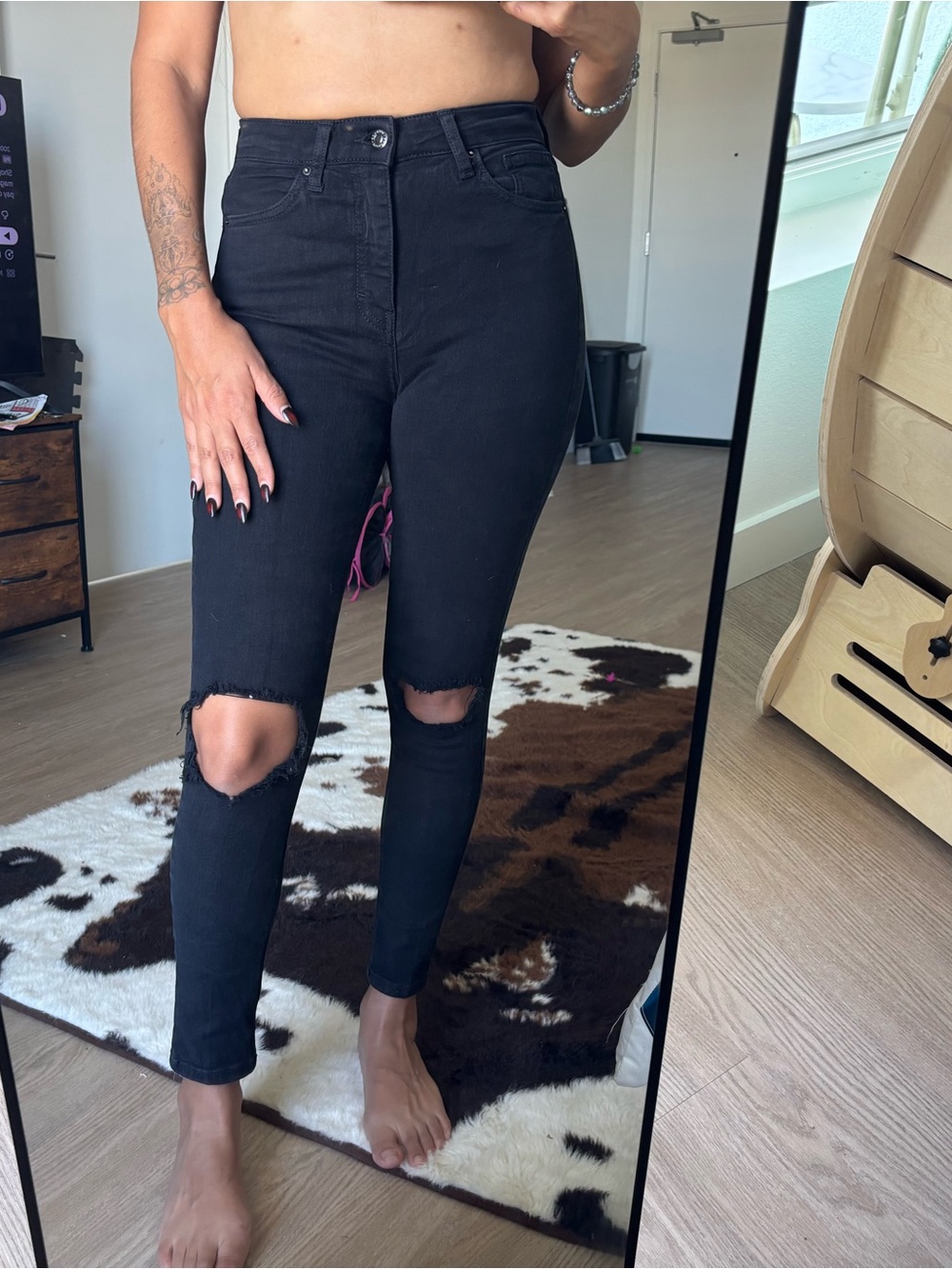 Topshop Black High-Rise Ripped Skinny Jeans